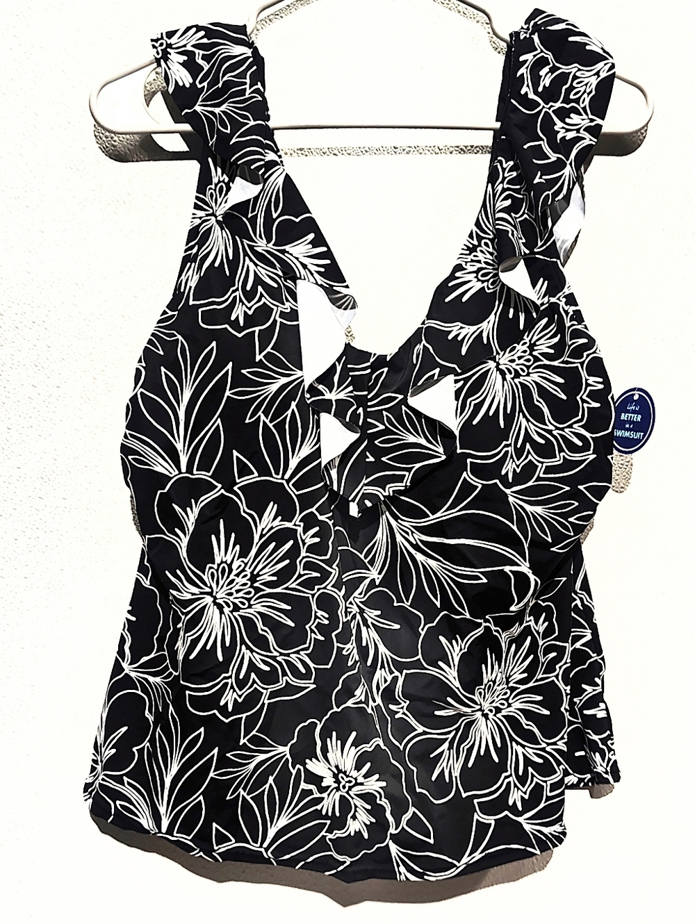 Swimsuits For All Black and White Floral Swim Blouse
